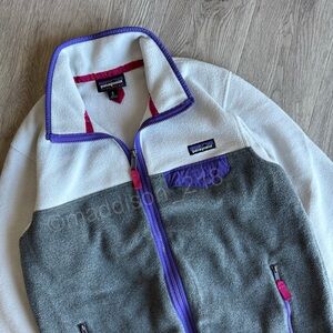 Patagonia Full-Zip Snap-T Fleece Jacket Grey White Purple size Medium women’s M